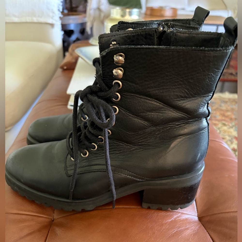 Steve Madden Geneva Black Leather Combat Boots